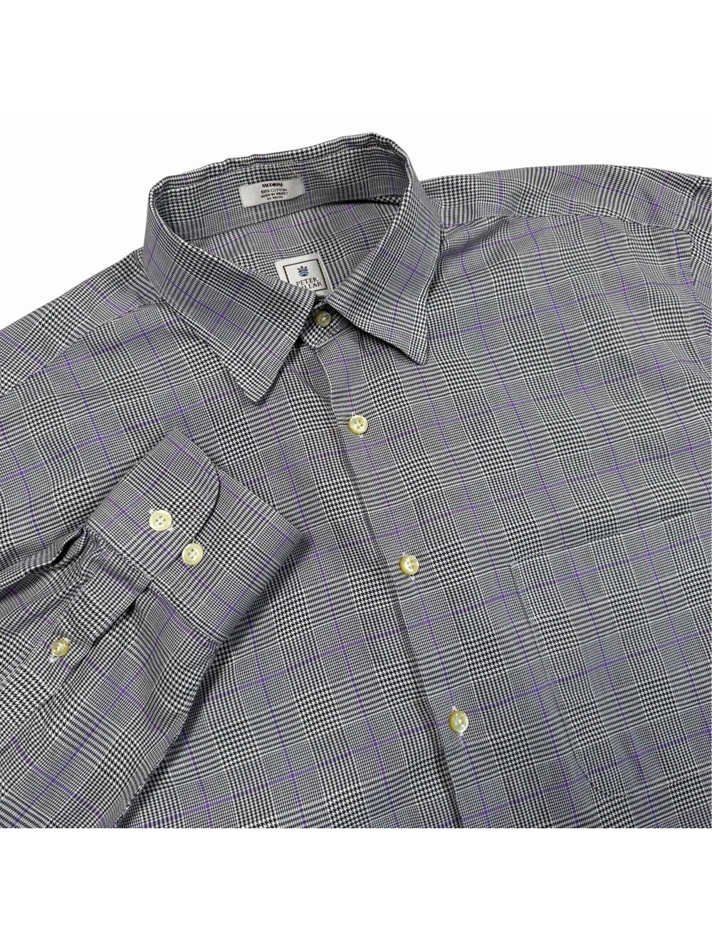 Peter Millar Men's Medium Long Sleeve Button-Down Shirt Black White Glen Plaid